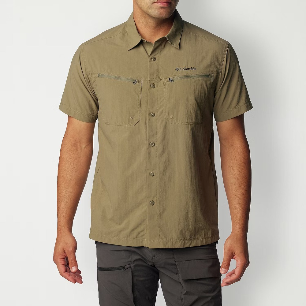 Mens Columbia Mountaindale Outdoor Short Sleeve Shirt Stone Green Size Small NEW